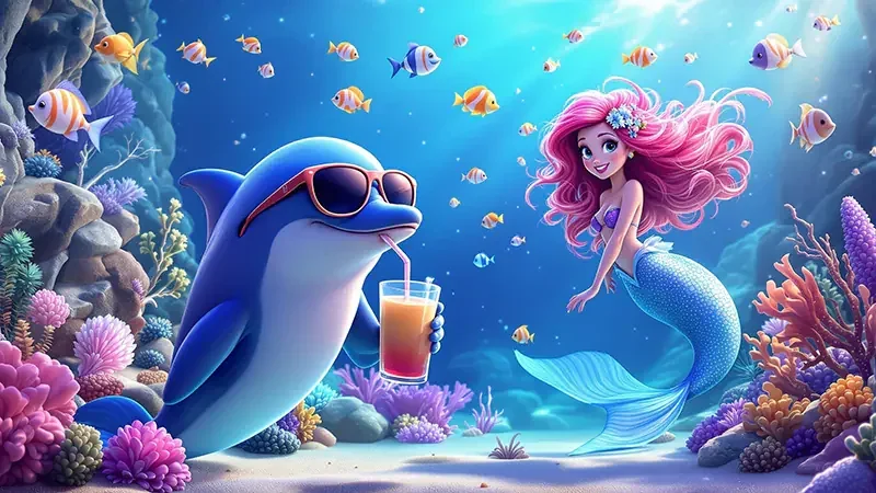 Layar mobile dengan tema bawah laut dan target permainan tembak ikan