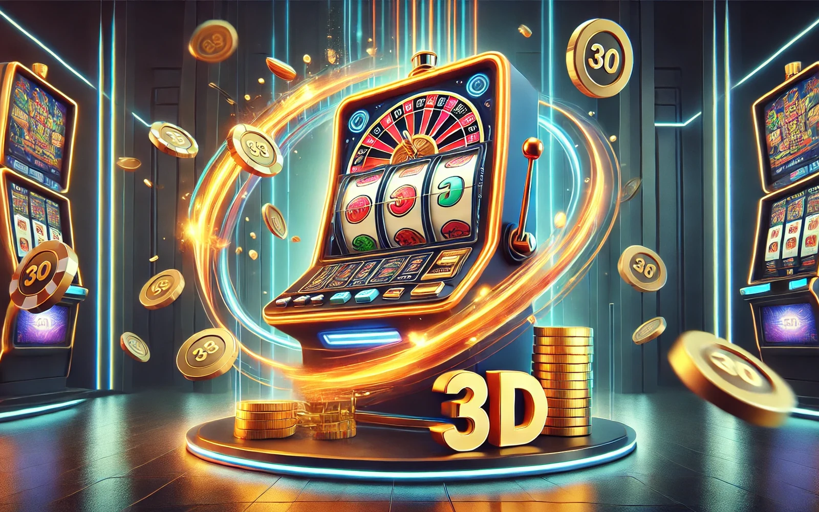 Visual permainan slot berwarna dengan reel dan simbol bertema